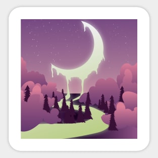 Moon Melting River I Fantasy Landscape Night Sticker